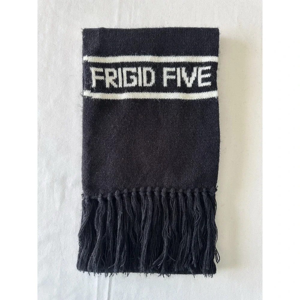 Vtg Frigid Five Winter Scarf‎ Two-ply Black And White 66